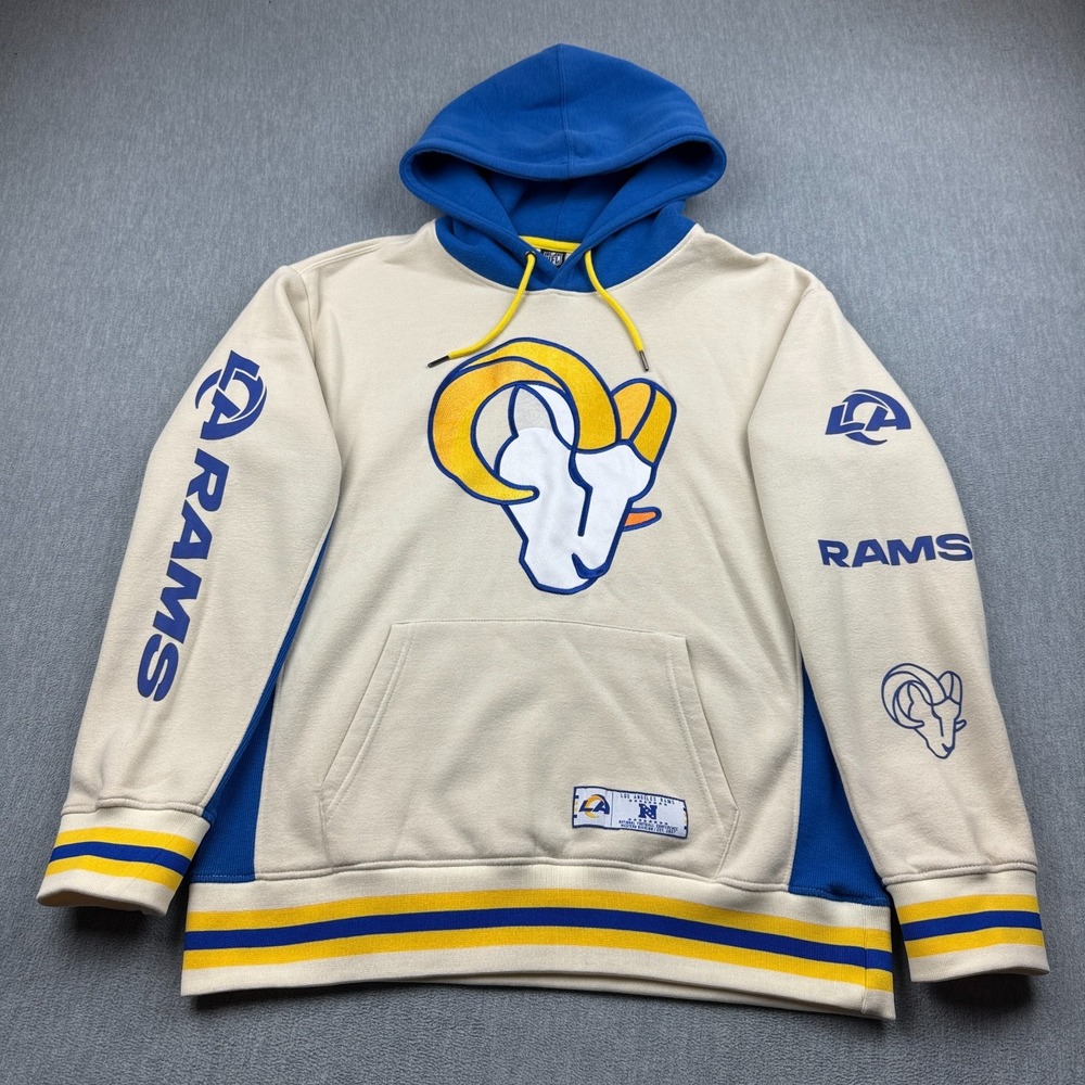 Los Angeles Rams Hoodie Mens Large Cream NFL Football Embroidered Ram Head